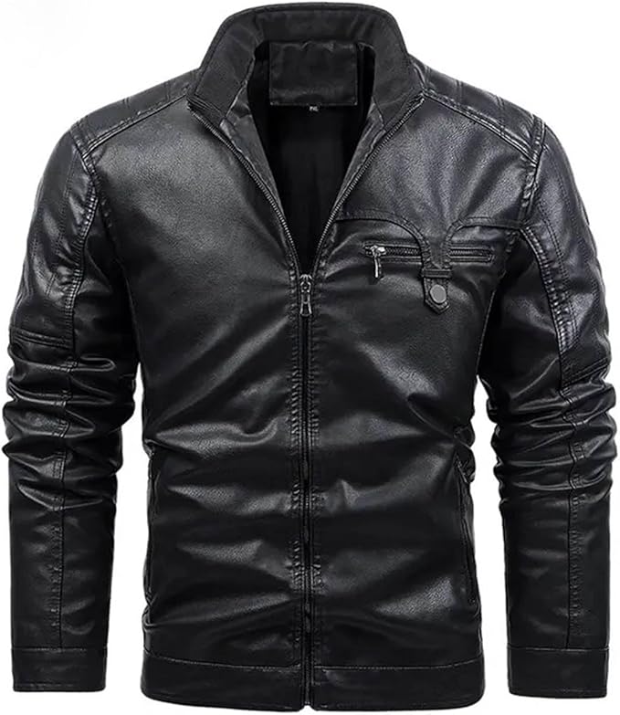 Zip Pocket Fleece Leather Jacket