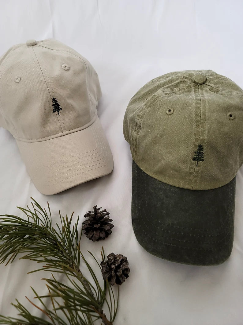 Pine Tree Embroidered Hat - Vintage Cotton Baseball Cap & Nature Outdoor Dad Hat