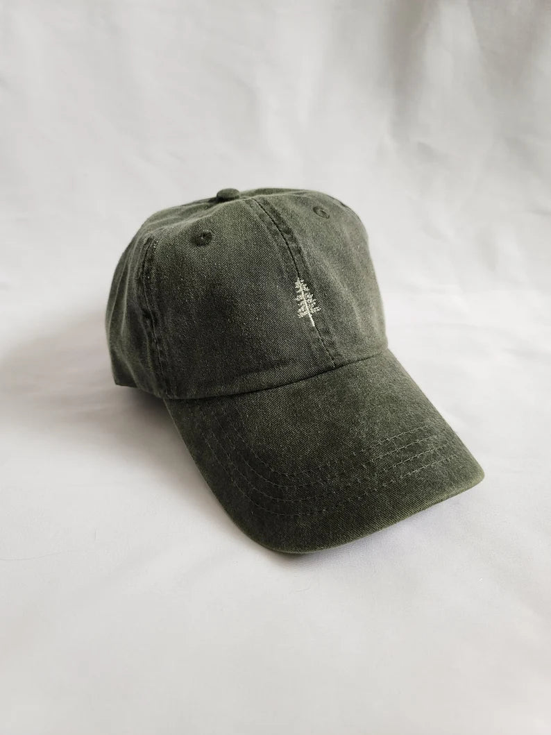 Pine Tree Embroidered Hat - Vintage Cotton Baseball Cap & Nature Outdoor Dad Hat