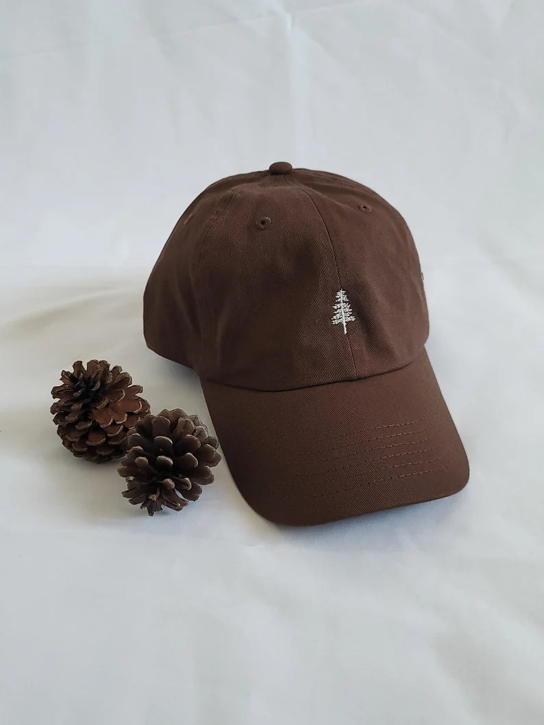 Pine Tree Embroidered Hat - Vintage Cotton Baseball Cap & Nature Outdoor Dad Hat