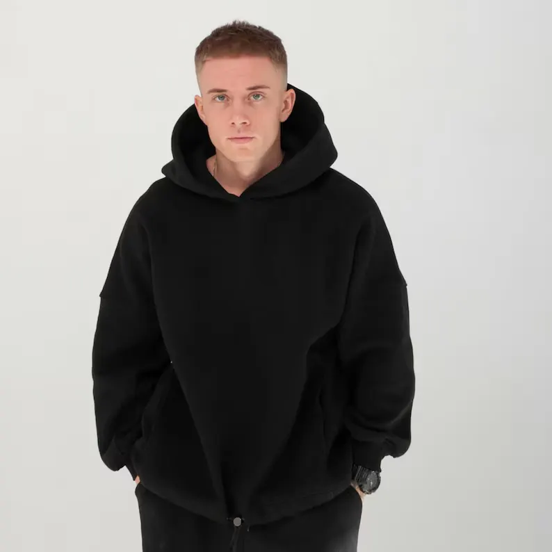 Oversized Blank Hoodie, S-4XL, Cotton Fleece, Drawstring Hem