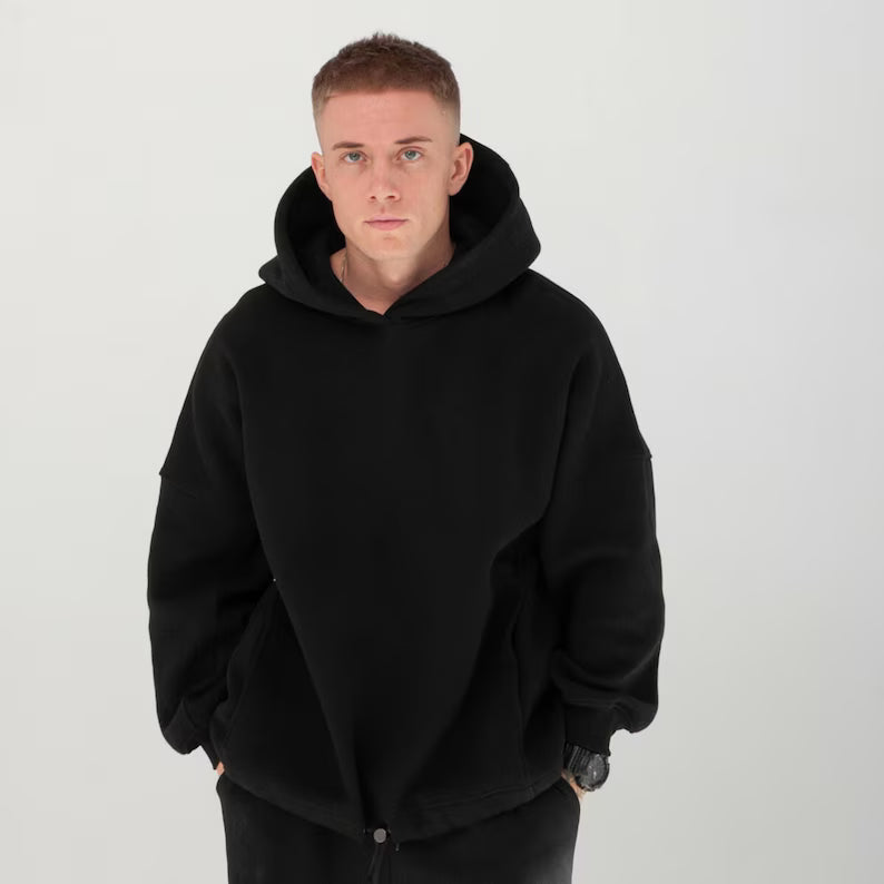 Oversized Blank Hoodie, S-4XL, Cotton Fleece, Drawstring Hem