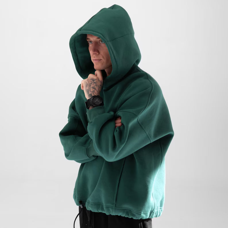 Oversized Blank Hoodie, S-4XL, Cotton Fleece, Drawstring Hem