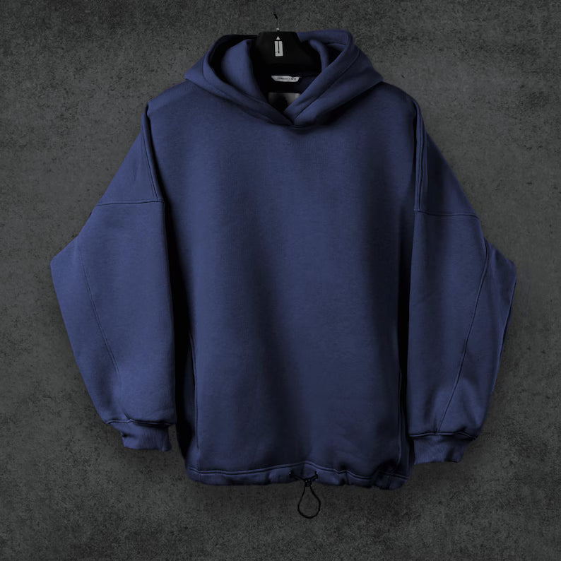 Oversized Blank Hoodie, S-4XL, Cotton Fleece, Drawstring Hem