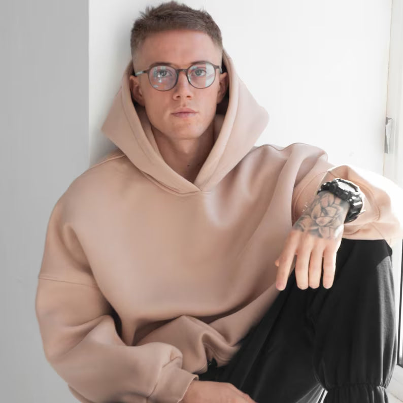 Oversized Blank Hoodie, S-4XL, Cotton Fleece, Drawstring Hem