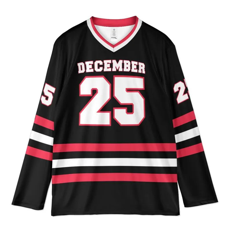 Personalized Christmas Hockey Sweater - Custom Name & Number Ugly Christmas Hockey Jersey & Holiday Party Pullover