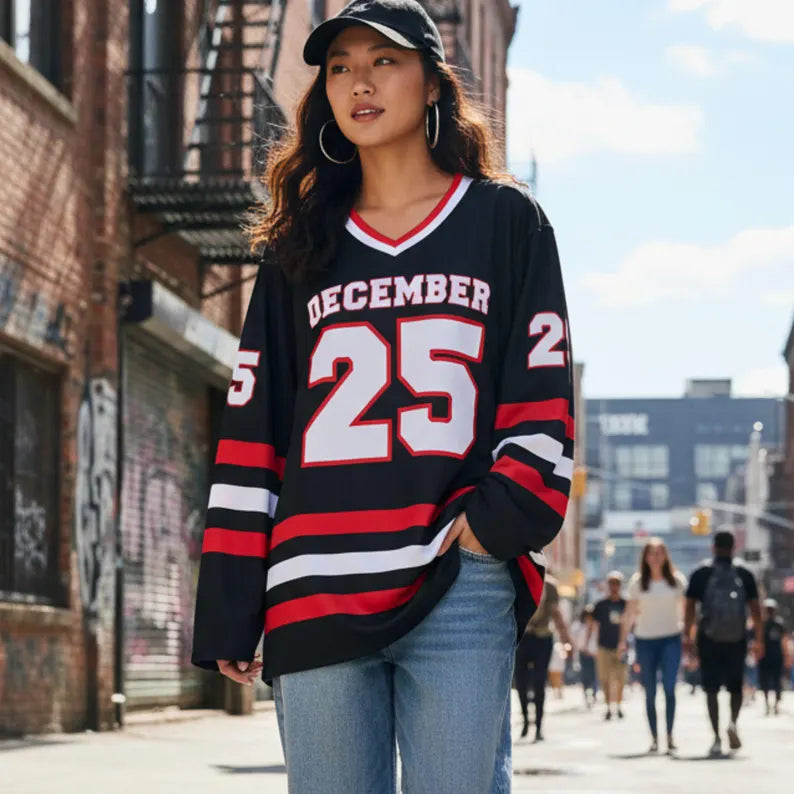 Personalized Christmas Hockey Sweater - Custom Name & Number Ugly Christmas Hockey Jersey & Holiday Party Pullover