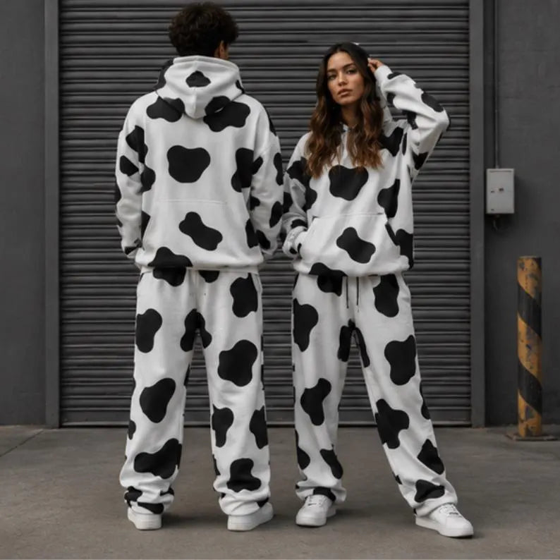 Cow Print Tracksuit - Matching Sweat Set & Oversized Two-Piece Lounge Set