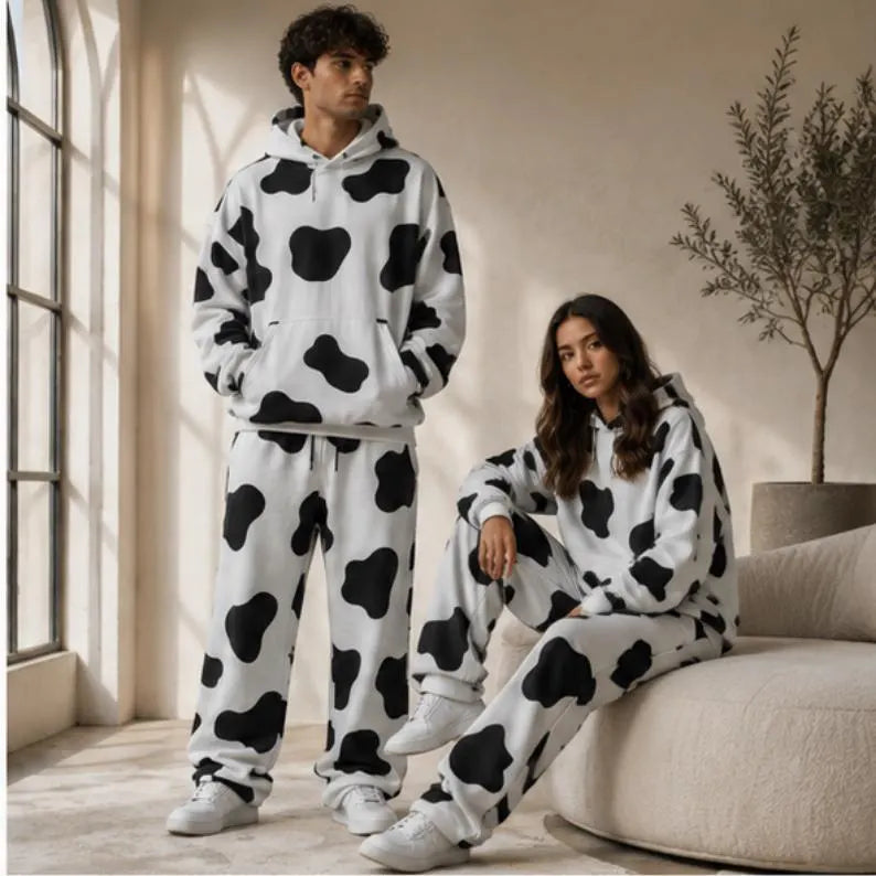 Cow Print Tracksuit - Matching Sweat Set & Oversized Two-Piece Lounge Set
