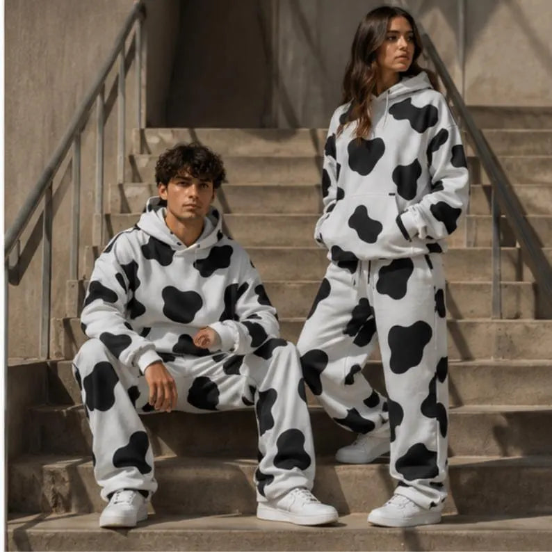 Cow Print Tracksuit - Matching Sweat Set & Oversized Two-Piece Lounge Set