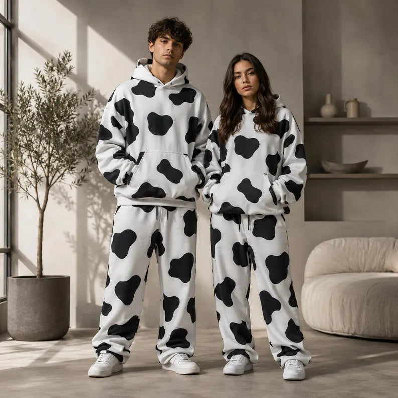 Cow Print Tracksuit - Matching Sweat Set & Oversized Two-Piece Lounge Set